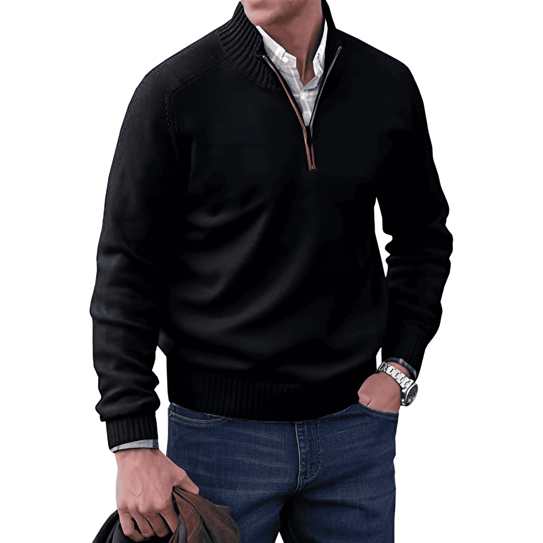Luxe heren pullover Lucas van kasjmier-mix, comfortabel, warm en stijlvol met praktische rits.
