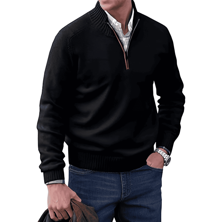 Luxe heren pullover Lucas van kasjmier-mix, comfortabel, warm en stijlvol met praktische rits.