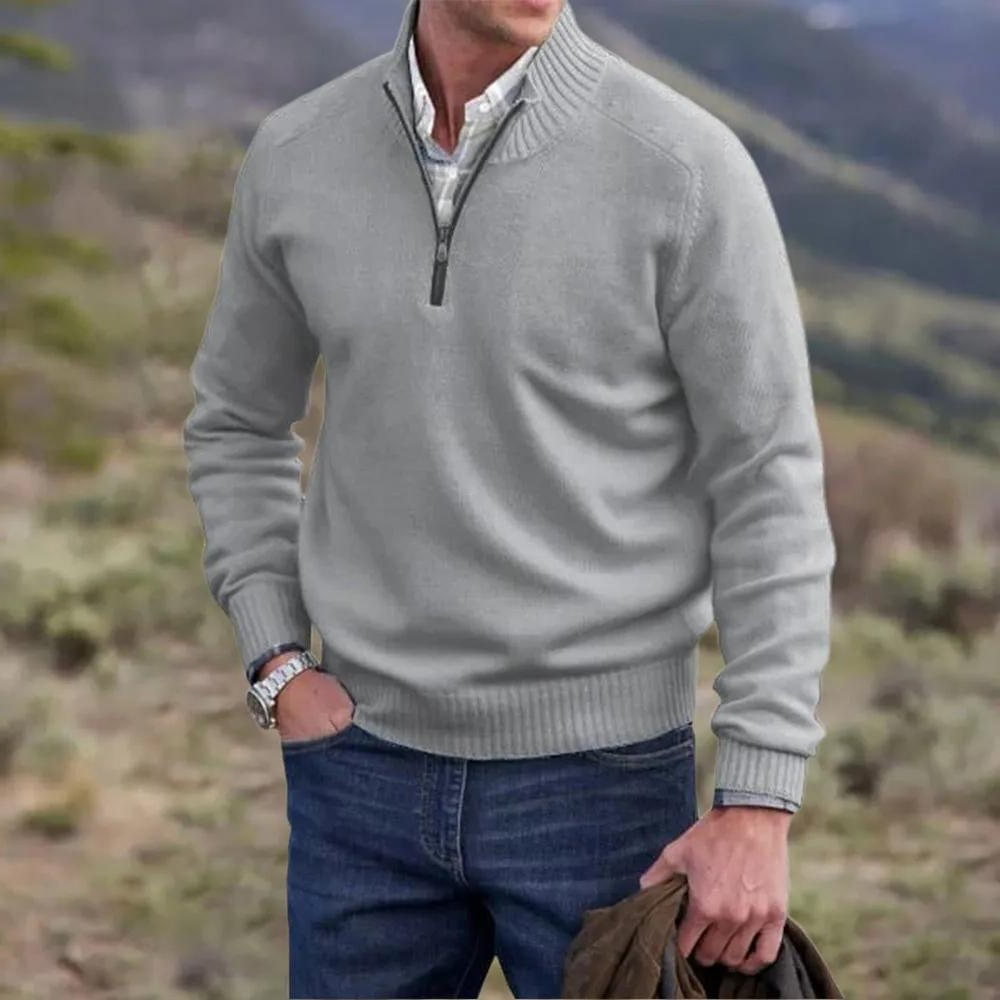 Comfortabele herentrui Lucas, warme kasjmier-mix pullover met rits, ideaal voor koud weer.