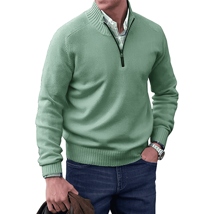 Lucas luxe herentrui met rits, premium kasjmier-mix pullover voor comfort en stijlvolle warmte.