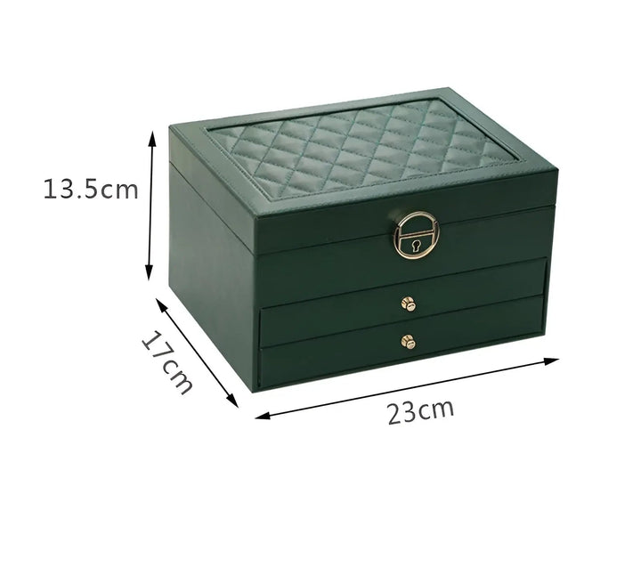 Roze EleganceBox: luxe meerlaagse sieradendoos van PU-leer, ideaal voor het organiseren van je sieraden.