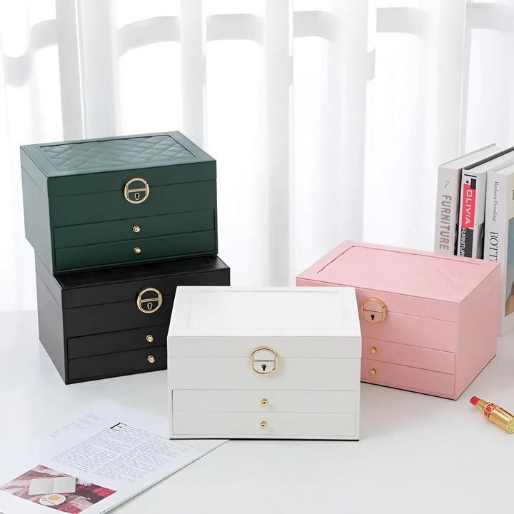 Zwarte elegante meerlaagse juwelenkistje van PU-leer, een luxe opberger voor al je kostbare sieraden.