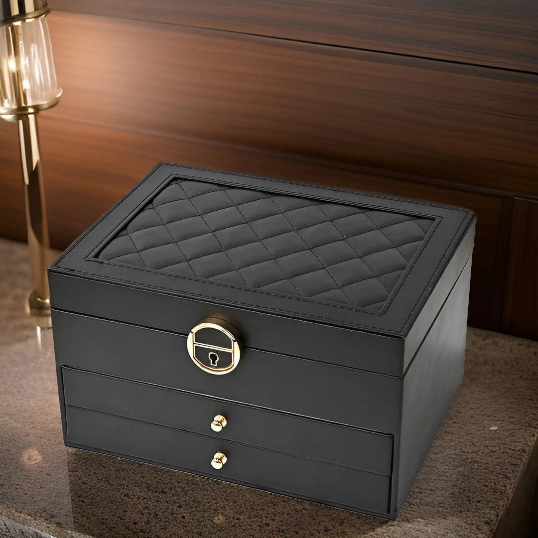 Groene luxe meerlaagse sieradendoos van PU-leer, een prachtige geschenkoptie voor sieradenliefhebbers.