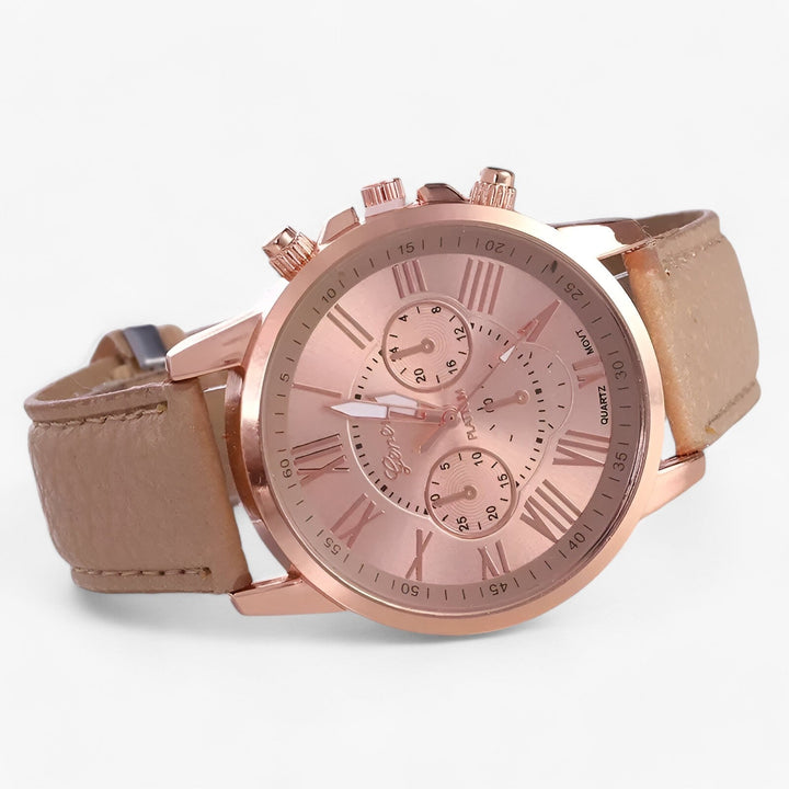 Comfortabel dames polshorloge met luxe leren band en waterdichte eigenschappen. Elegant en duurzaam.