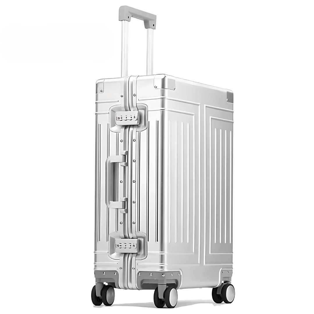 Premium aluminiumkoffer Emperor in zilver, met TSA-slot voor veilige en stijlvolle reisbagage.