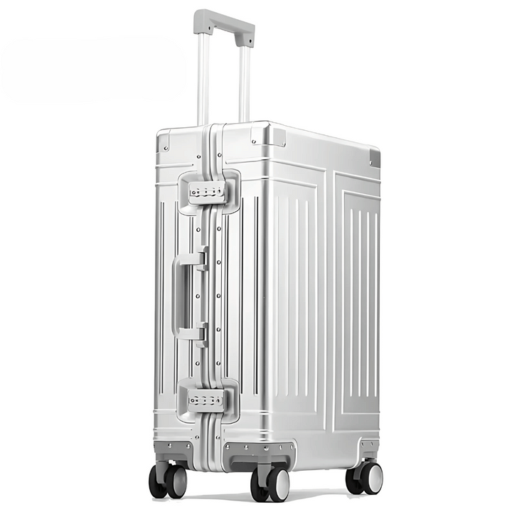 Premium aluminiumkoffer Emperor in zilver, met TSA-slot voor veilige en stijlvolle reisbagage.
