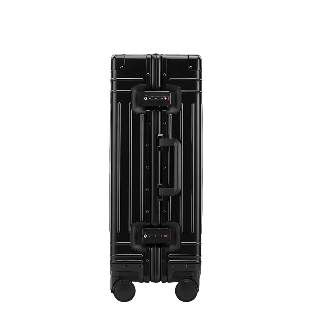 Premium aluminium reiskoffer Emperor met TSA-slot en stille wielen, perfect voor duurzame reisbagage.