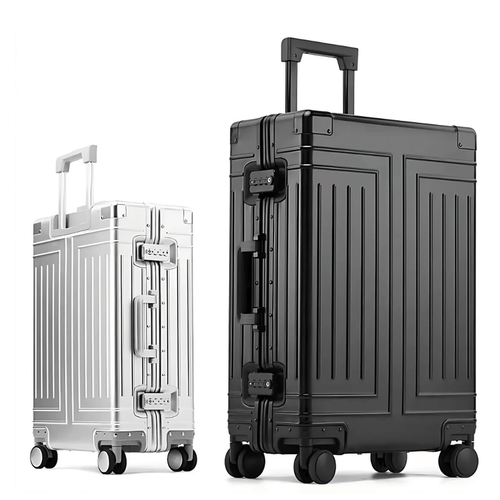 Zilveren aluminium reiskoffer Emperor voor zakelijk reizen, met TSA-slot voor extra veiligheid.