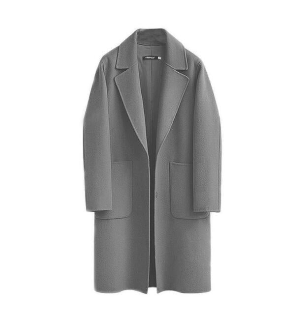 Dames wollen trenchcoat in een tijdloos ontwerp, perfect voor elegantie en warmte.