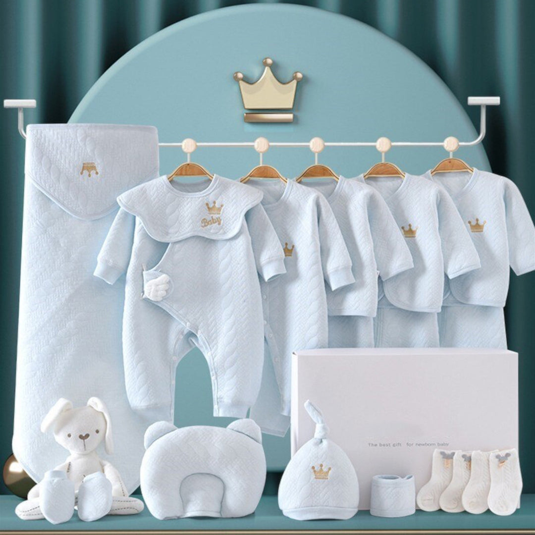Luxe geschenkset voor pasgeborenen, inclusief heerlijke zachte dekens en knuffelaccessoires.