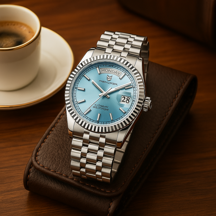 Luxe heren automatisch horloge van roestvrij staal, zelfopwindend, met kalenderfunctie en roestvrijstalen band