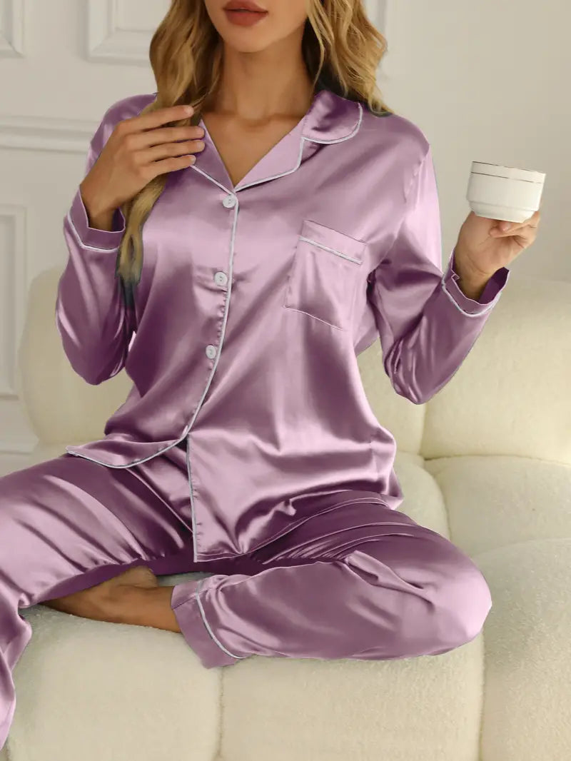 Dames luxe pyjamaset, huidvriendelijk, elegant, comfortabel, tijdloos design in diverse kleuren, comfortabele pasvorm.