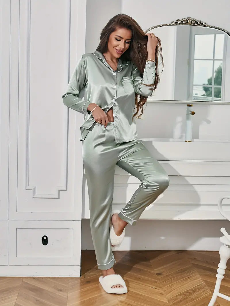Dames luxe pyjamaset, huidvriendelijk, elegant, comfortabel, tijdloos design in diverse kleuren, comfortabele pasvorm.