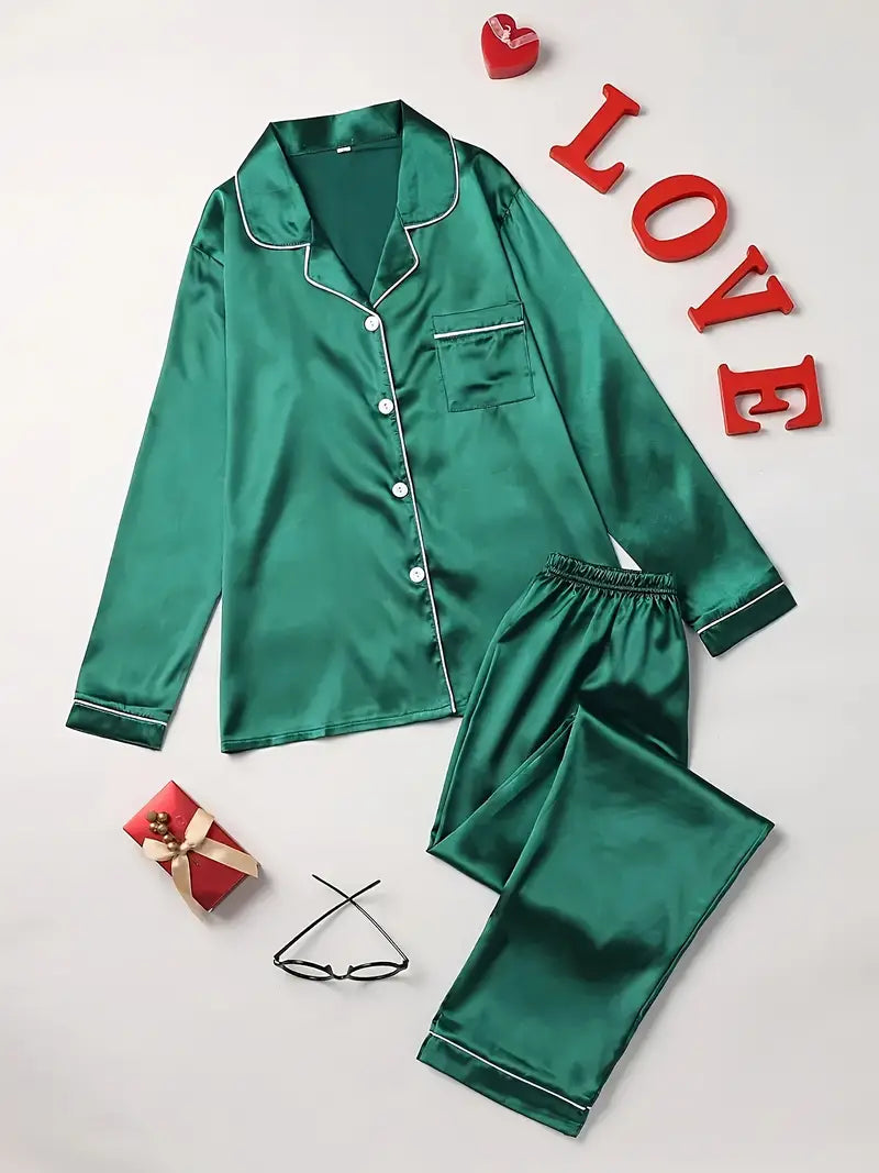 Dames luxe pyjamaset, huidvriendelijk, elegant, comfortabel, tijdloos design in diverse kleuren, comfortabele pasvorm.
