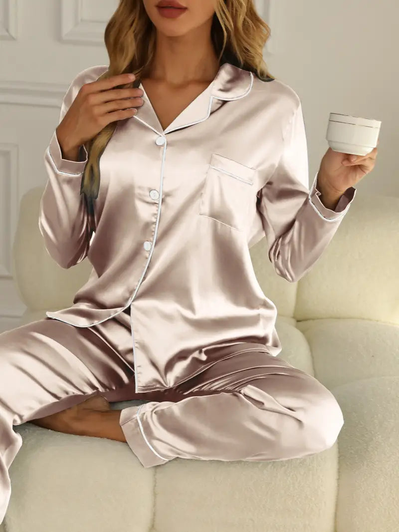 Dames luxe pyjamaset, huidvriendelijk, elegant, comfortabel, tijdloos design in diverse kleuren, comfortabele pasvorm.