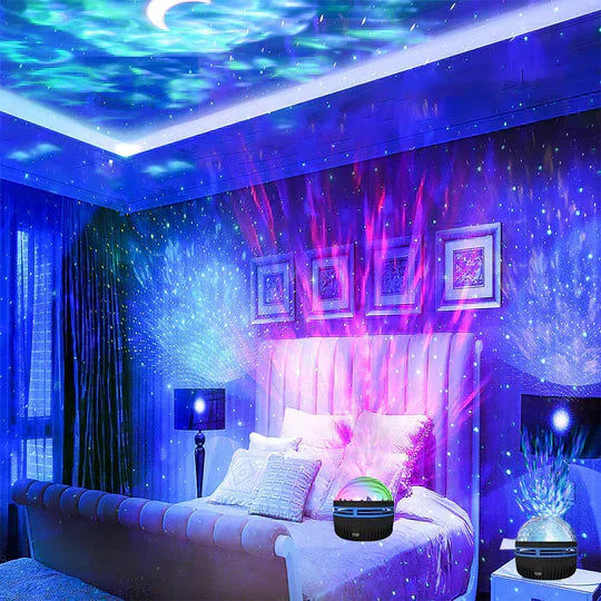 Noorderlicht projector met diverse kleuren, ideaal voor ontspanning.