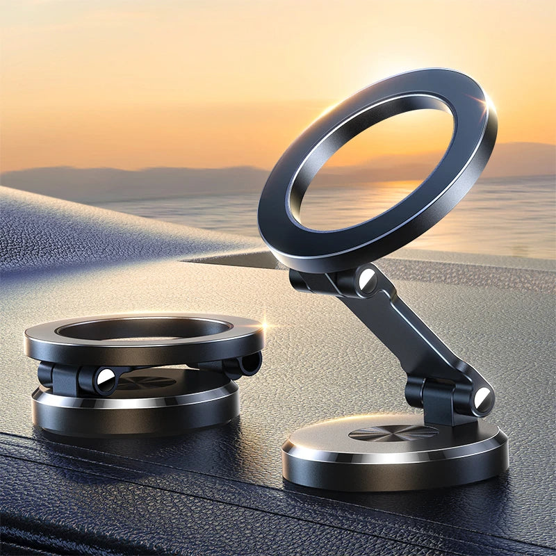 Magnetische telefoonhouder in de auto met Magsafe-technologie, 360 graden rotatie en opvouwbaar ontwerp voor een veilige grip.