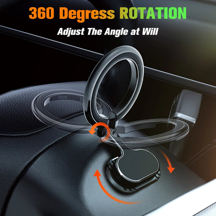 Magnetische telefoonhouder in de auto met Magsafe-technologie, 360 graden rotatie en opvouwbaar ontwerp voor een veilige grip.