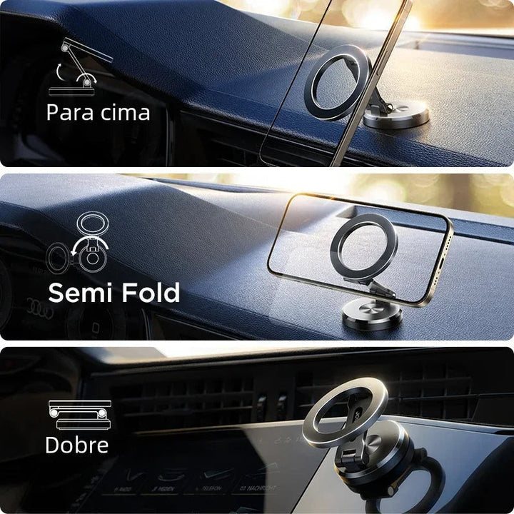 Magnetische telefoonhouder in de auto met Magsafe-technologie, 360 graden rotatie en opvouwbaar ontwerp voor een veilige grip.