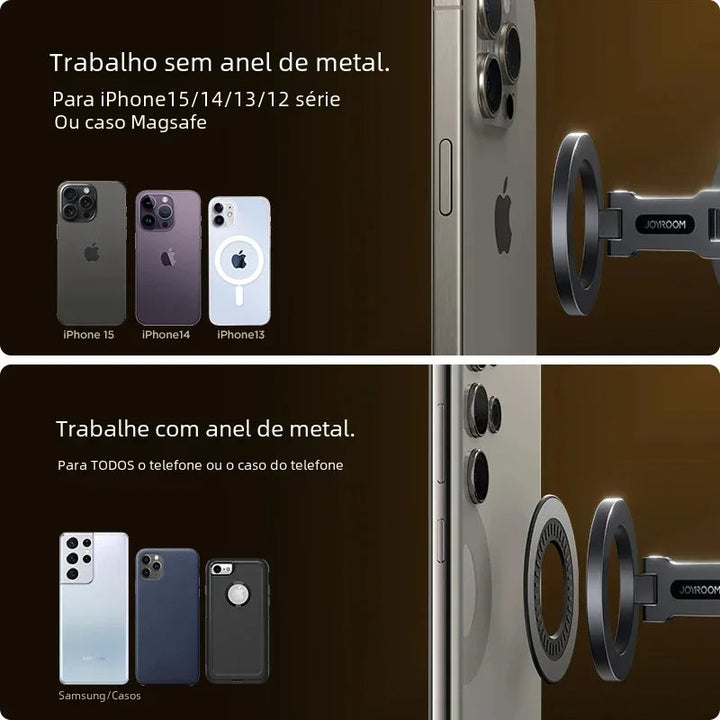 Magnetische telefoonhouder in de auto met Magsafe-technologie, 360 graden rotatie en opvouwbaar ontwerp voor een veilige grip.