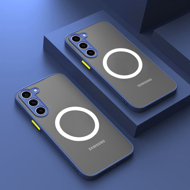 Magnetisch, schokbestendig Samsung Galaxy hoesje in legergroen, slank design, draadloos opladen mogelijk.