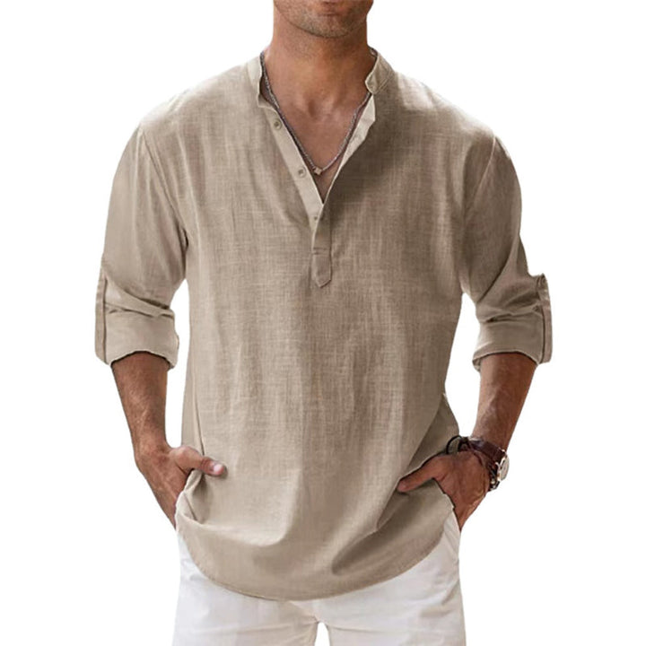 Mannen Henley zomeroverhemd, comfortabel en stijlvol, ideaal voor warme lente- en zomerdagen.