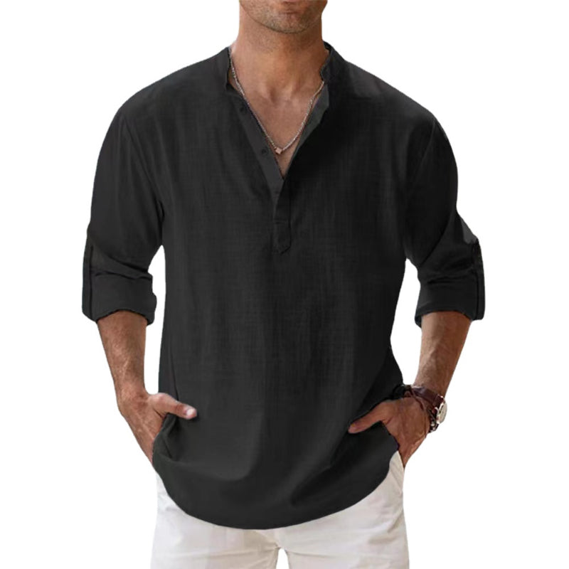 Ademend Henley shirt met lange mouw voor heren, perfect als zomeroverhemd of casual strandkleding.