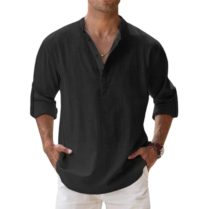Ademend Henley shirt met lange mouw voor heren, perfect als zomeroverhemd of casual strandkleding.