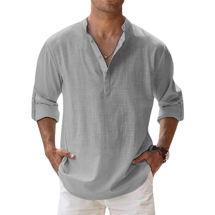 Stijlvol heren Henley zomeroverhemd, lange mouw, comfortabele pasvorm voor lente en zomer.