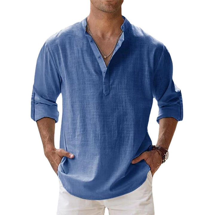Ademend en comfortabel Henley shirt met lange mouw voor heren, perfect als zomeroverhemd. Herenmode.