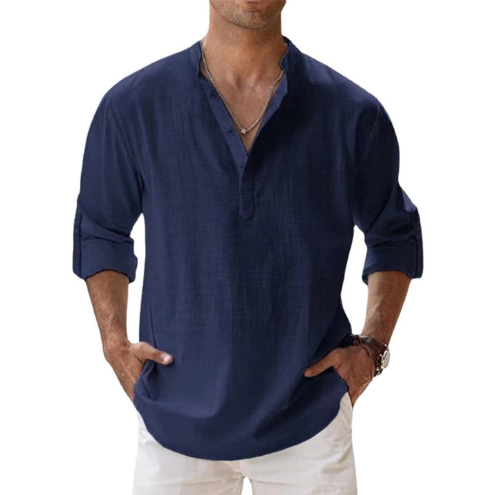 Stijlvol heren Henley overhemd, lange mouw, ademend, ideaal voor zomer en lente. Comfortabele pasvorm.