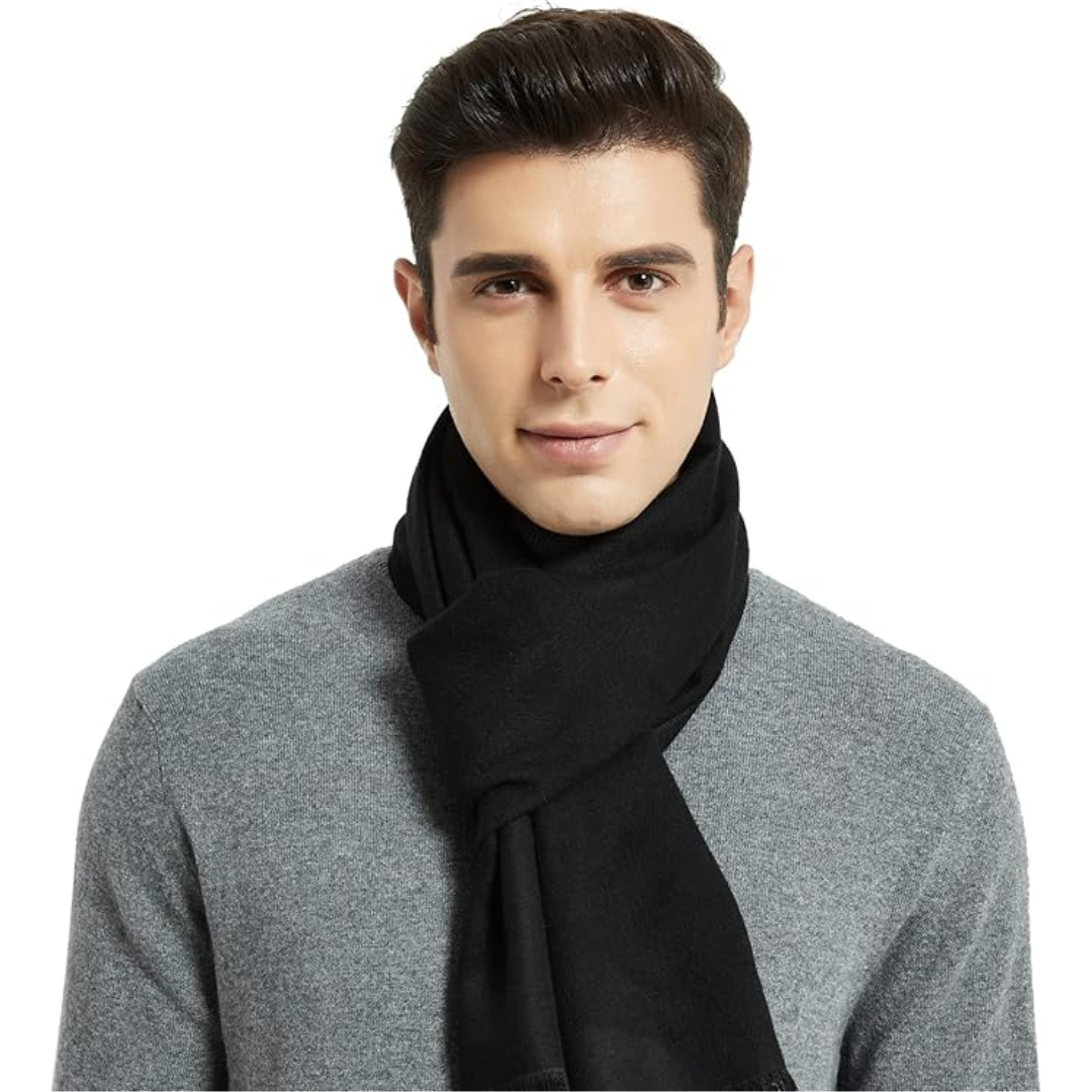 Grijze kasjmier sjaal voor mannen, luxe wintersjaal, zacht en elegant.
