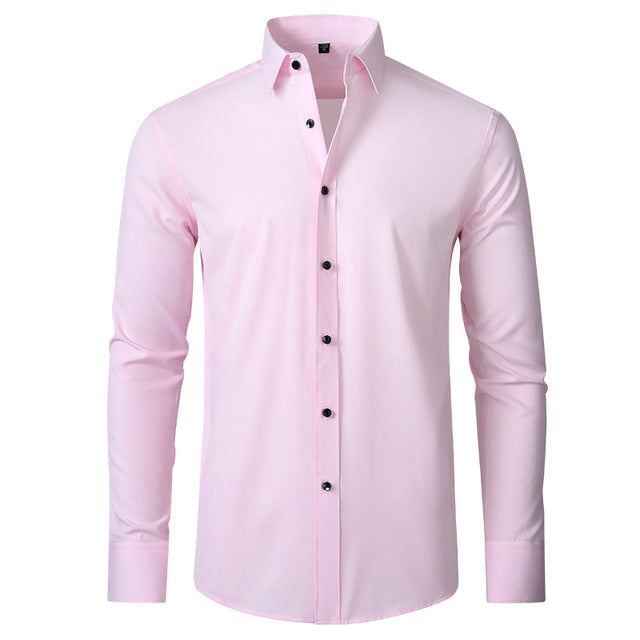 Lichtroze heren overhemd, zachte kleur, perfect voor de lente en zomer.