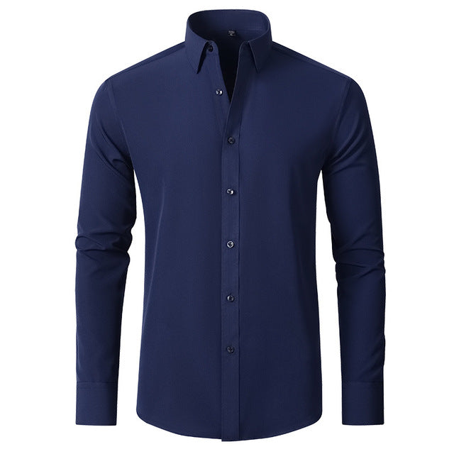 Marineblauw heren overhemd, tijdloos en elegant, geschikt voor elke garderobe.