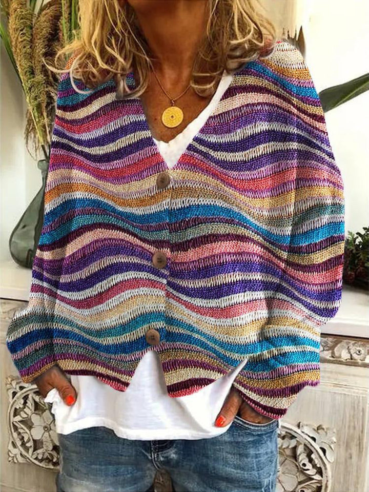 Multicolor damesvest met knoopsluiting, levendige patronen, zacht, comfortabel, ideaal voor een stijlvolle garderobe