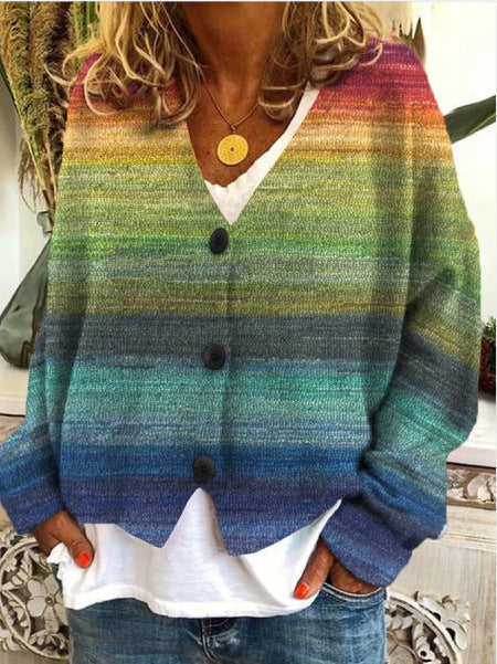 Multicolor damesvest met knoopsluiting, levendige patronen, zacht, comfortabel, ideaal voor een stijlvolle garderobe