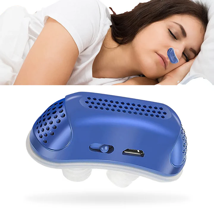 Compact Micro CPAP-apparaat met ergonomische oordopjes, ideaal voor reizen en geruisloze slaapapneutherapie, blauw-wit