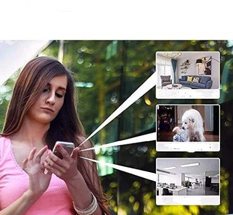 Detail van de SecureView mini WiFi beveiligingscamera, met de lens voor digitale bewaking.
