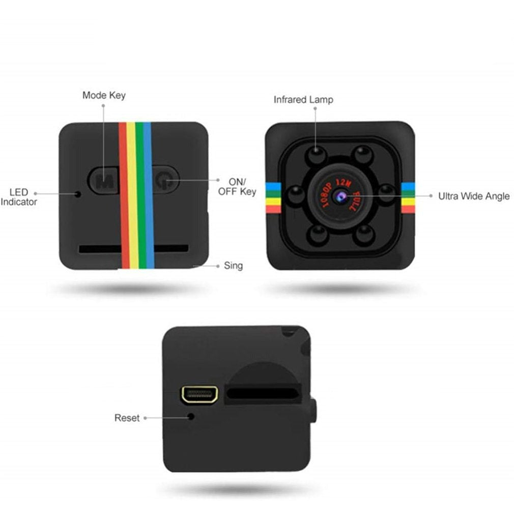 Compacte mini bewakingscamera met 1080p HD en nachtzicht voor discrete opnames overdag en 's nachts.