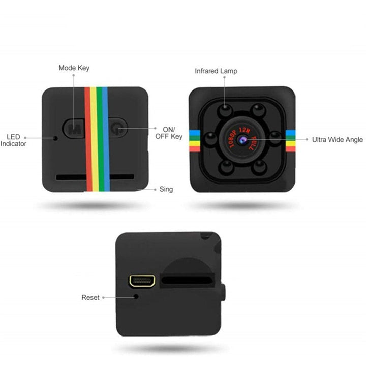 Compacte mini bewakingscamera met 1080p HD en nachtzicht voor discrete opnames overdag en 's nachts.