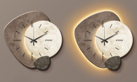 Elegante moderne wandklok, Scandinavisch minimalistisch. Stille interieurdecoratie voor stijlvolle ruimtes.