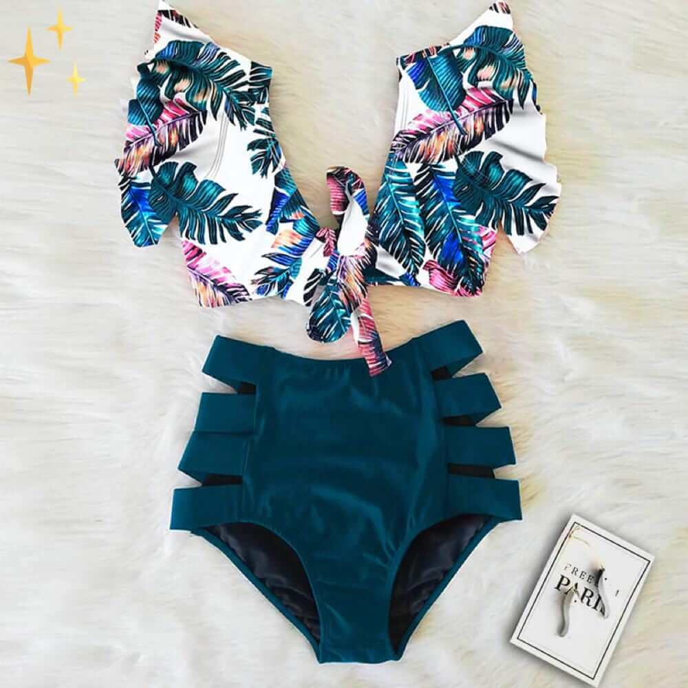 Dames Stijlvolle Bikini Set met High Waist en Ruches Top