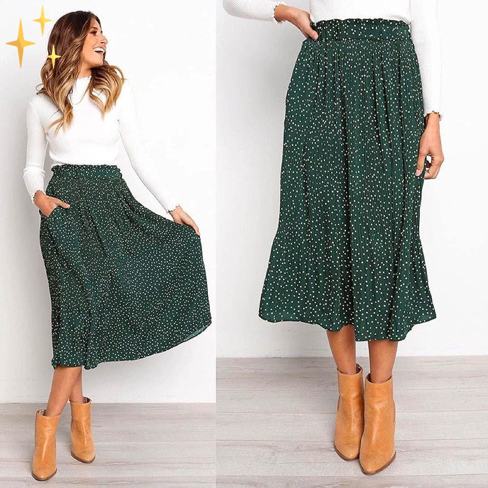 Dames wijde midi-rok met stippen
