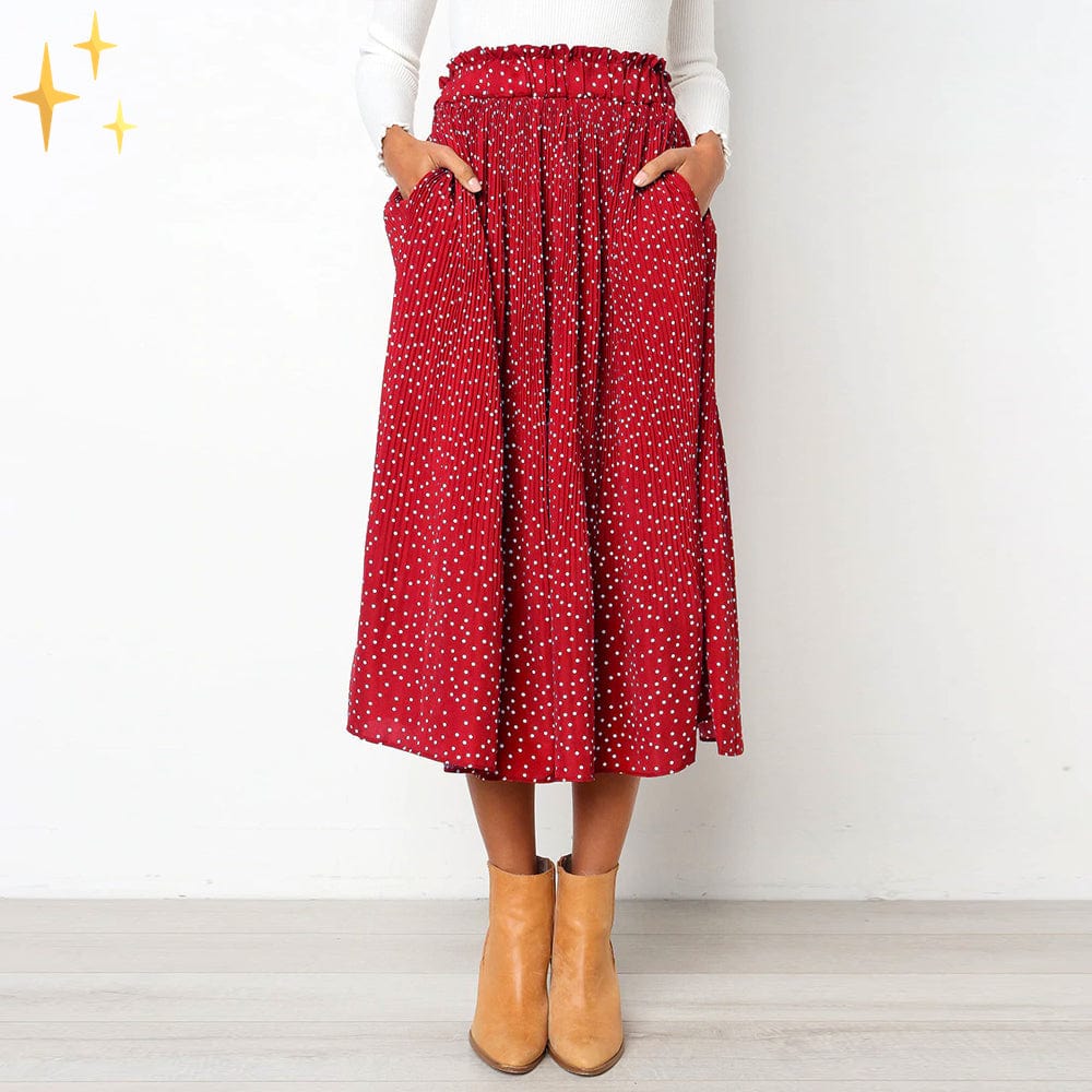 Dames wijde midi-rok met stippen