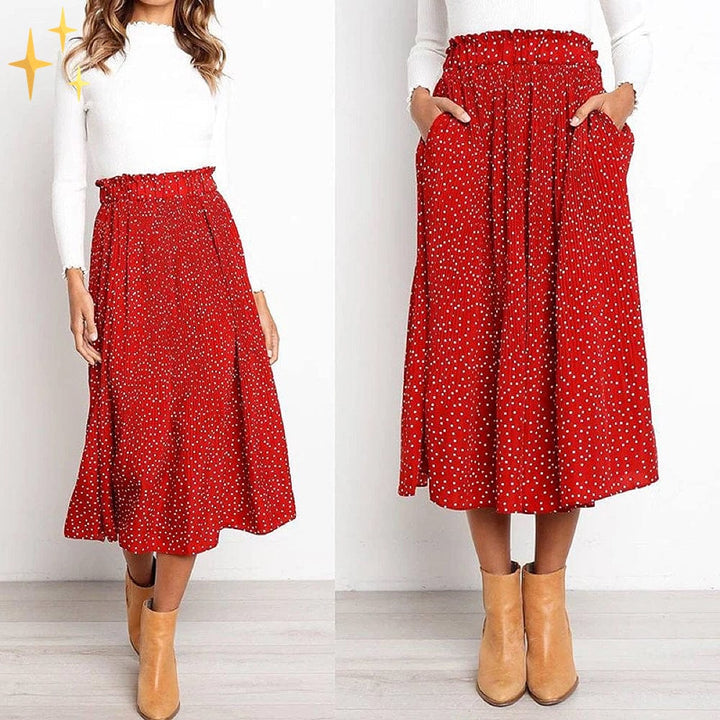 Dames wijde midi-rok met stippen