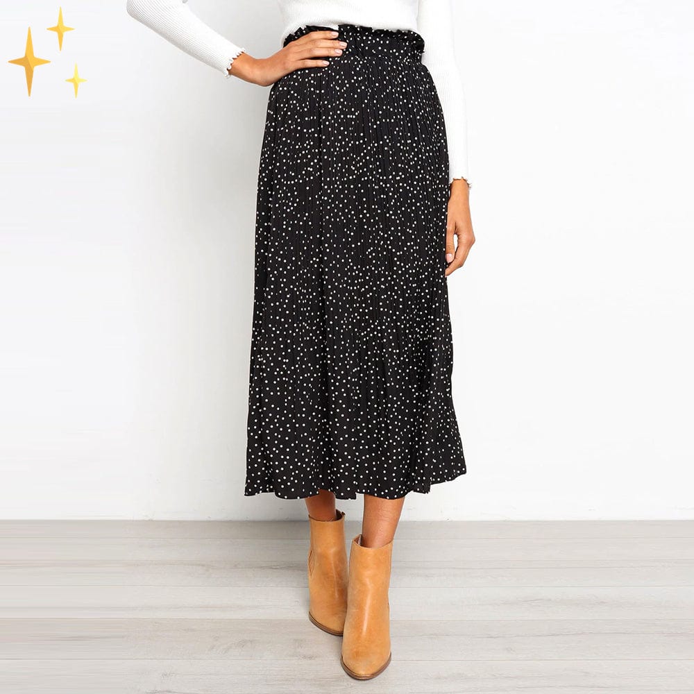 Dames wijde midi-rok met stippen