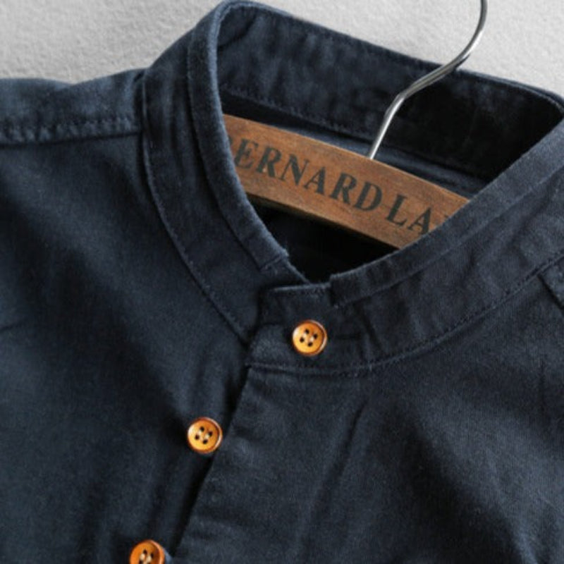 Comfortabel heren shirt met lange mouwen en unieke bandkraag, slim fit voor een eigentijdse look.
