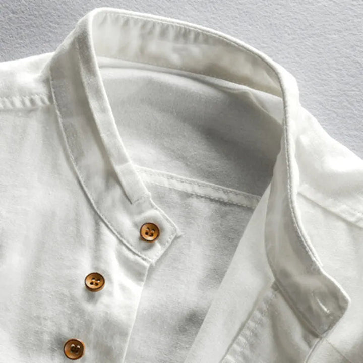 Heren casual overhemd met bandkraag en lange mouwen, modern design voor een frisse uitstraling.