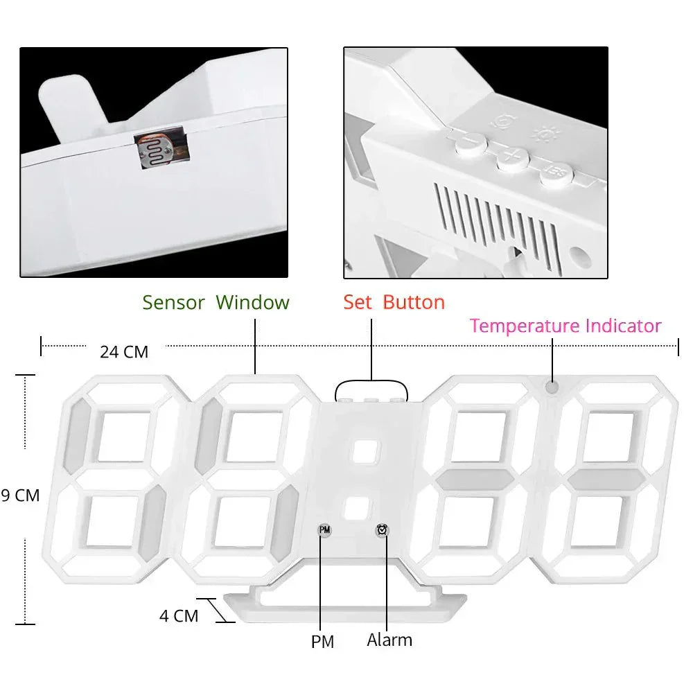 Moderne 3D LED wandklok, dimbaar, minimalistisch design, veelzijdig voor woonkamer, kantoor en slaapkamer