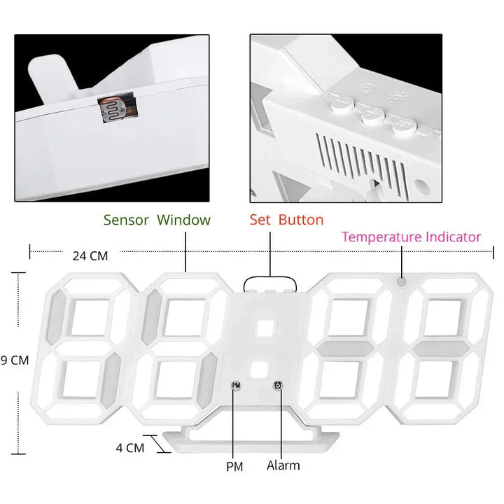 Moderne 3D LED wandklok, dimbaar, minimalistisch design, veelzijdig voor woonkamer, kantoor en slaapkamer